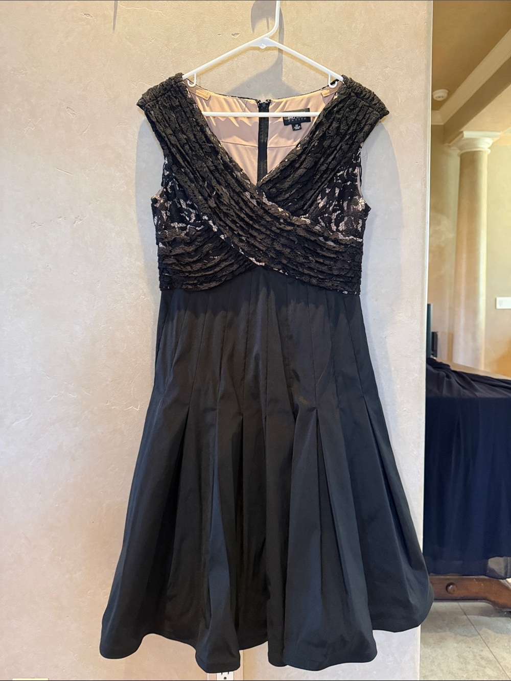 Adrianna Papell Black Lace-Trim Fit & Flare Midi Dress